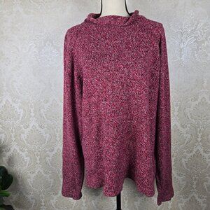 Neiman Marcus Size XL Red Black White Combed Cotton Sweater Relaxed Turtleneck